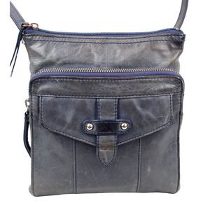 PERLINA DARK GRAY GENUINE LEATHER X-BODY ORGANIZER SHOULDER BAG HANDBAG PURSE